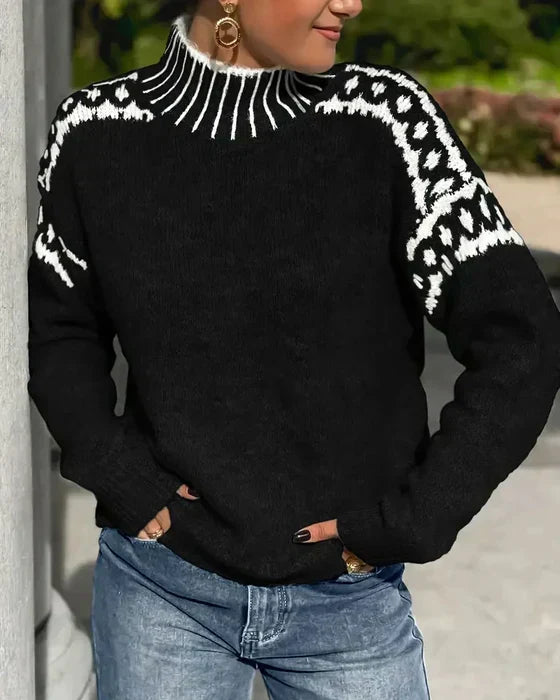 Lucienne Dubreuil | Cozy Patterned Turtleneck Sweater For Women