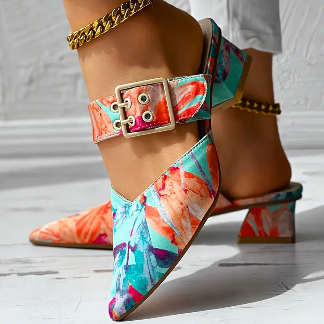 Liana Morveux | Abstract Print Block Heel Pumps For Women