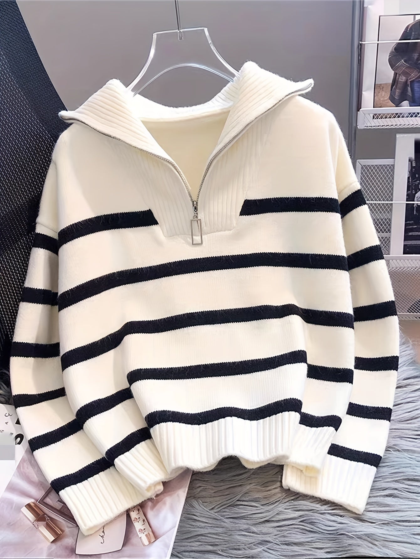 Perrine Duchamp | Striped Quarter-Zip Sweater For Women