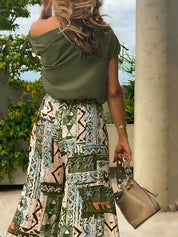 Fabienne Roussel | Off-Shoulder Printed Wide-Leg Pant Set For Women