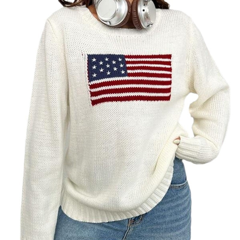 Isabelle Rochefort | Ivory Knitted Flag Veterans Day Sweater For Women