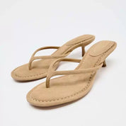 Élise Fontenoy | Suede Thong Mid-Heel Sandals For Women