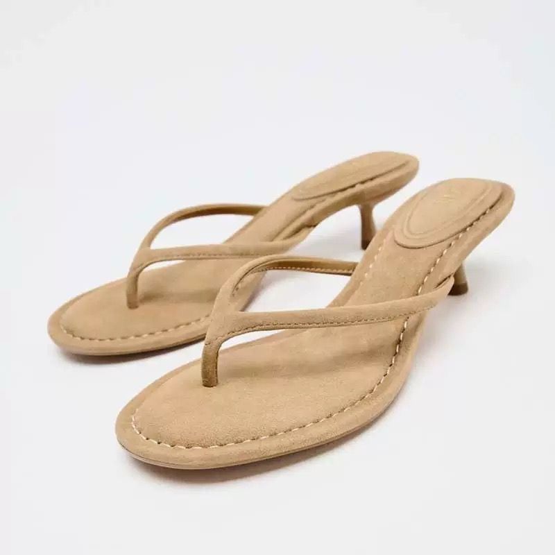 Élise Fontenoy | Suede Thong Mid-Heel Sandals For Women