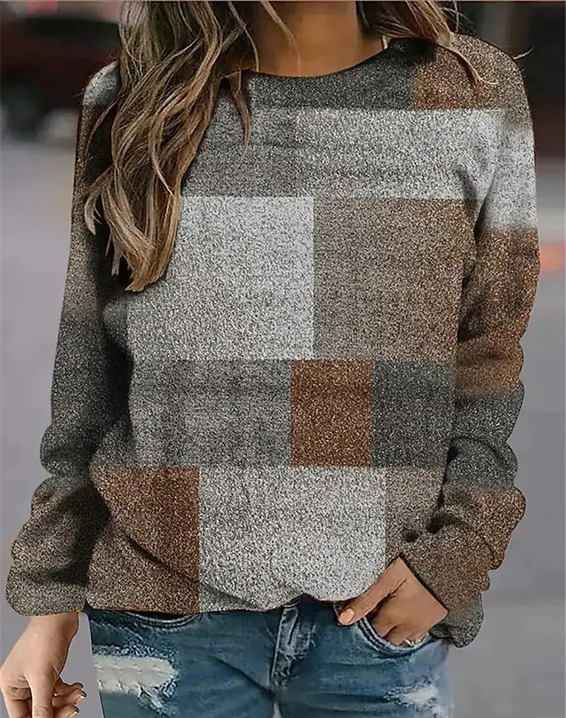 Simone Beaumont | Colorblock Plaid Crew Neck Sweater For Women