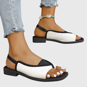 Lucette Vanbois | Square Toe Colorblock Slip-On Flat Sandals