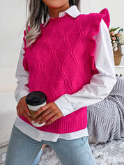 Yvette Bellamont | Ruffled Diamond Knit Sweater Vest For Women