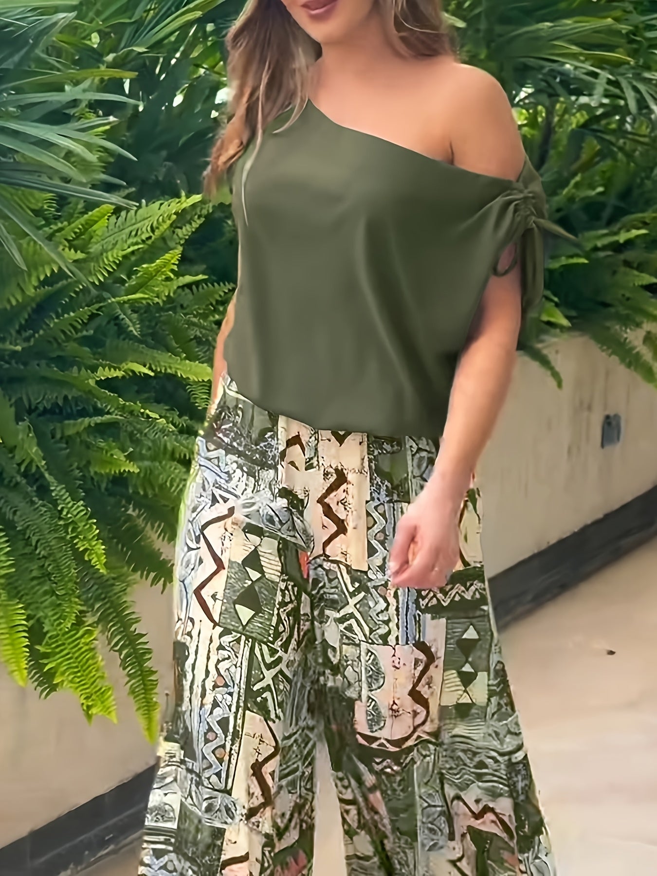 Fabienne Roussel | Off-Shoulder Printed Wide-Leg Pant Set For Women