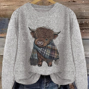 Marguerite Vaillant | Highland Cow Print Knit Sweater For Women