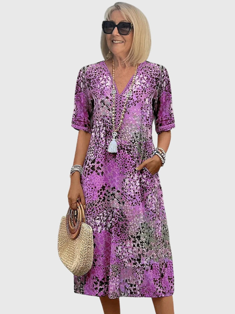 Rosalinde Caldecourt | Boho Floral Midi Dress with V-Neck