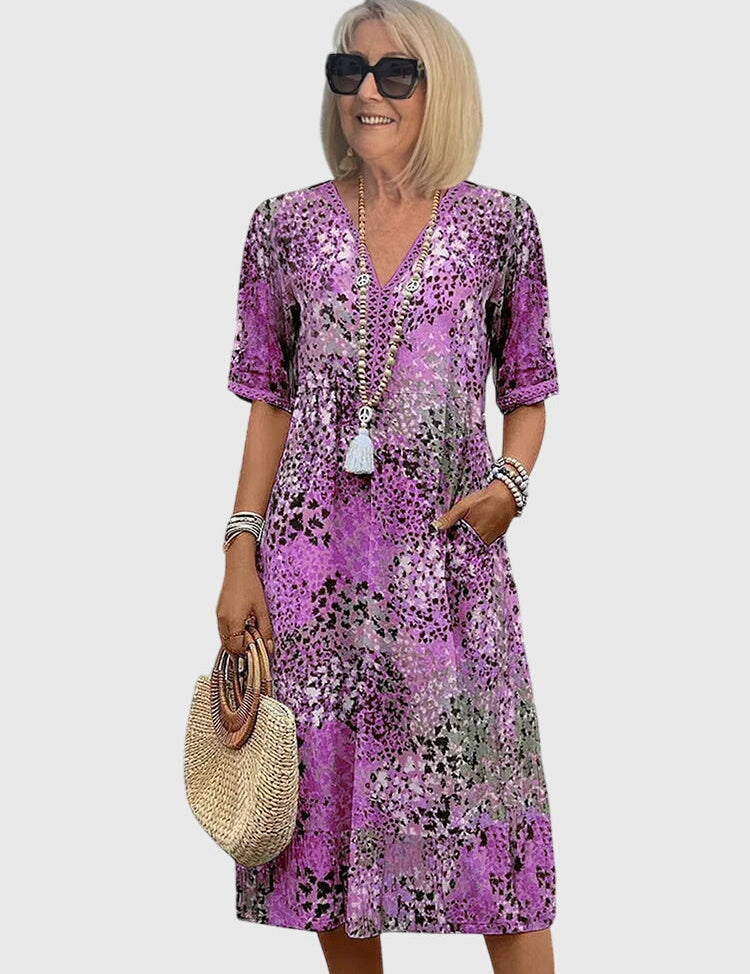 Rosalinde Caldecourt | Boho Floral Midi Dress with V-Neck