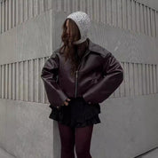 Gabrielle Montclair | Burgundy Leather Jacket For Women