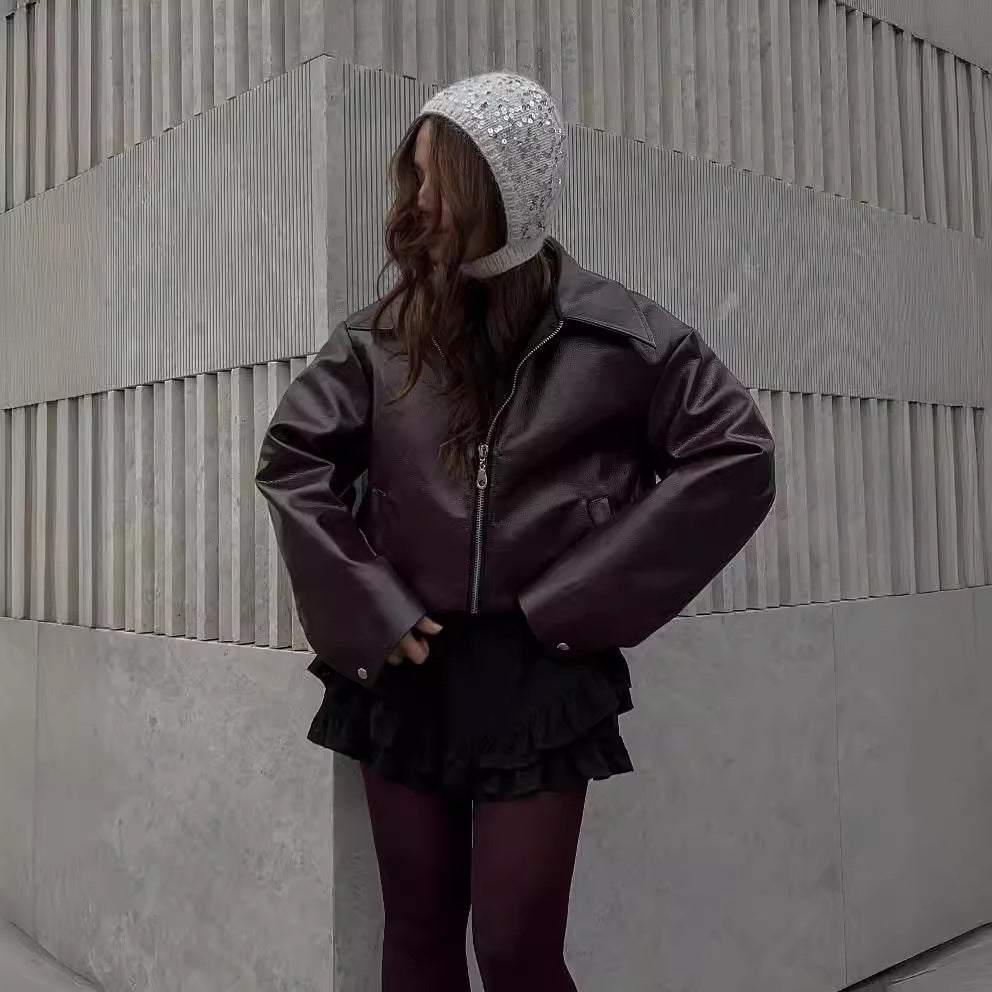 Gabrielle Montclair | Burgundy Leather Jacket For Women