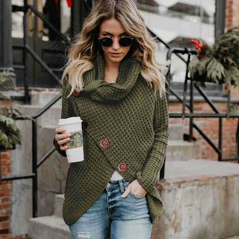 Solene Bardot | Cowl Neck Waffle Knit Sweater For Women