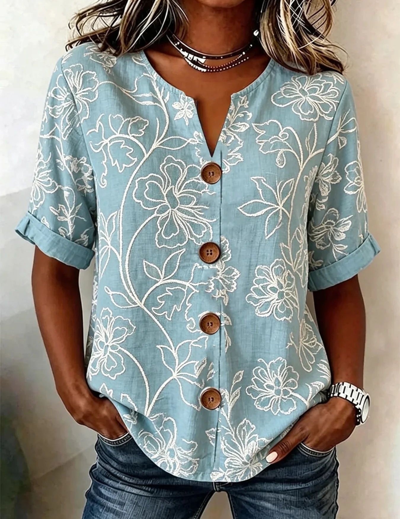 Antonella Marchese | Embroidered Floral Button-Up Blouse For Women