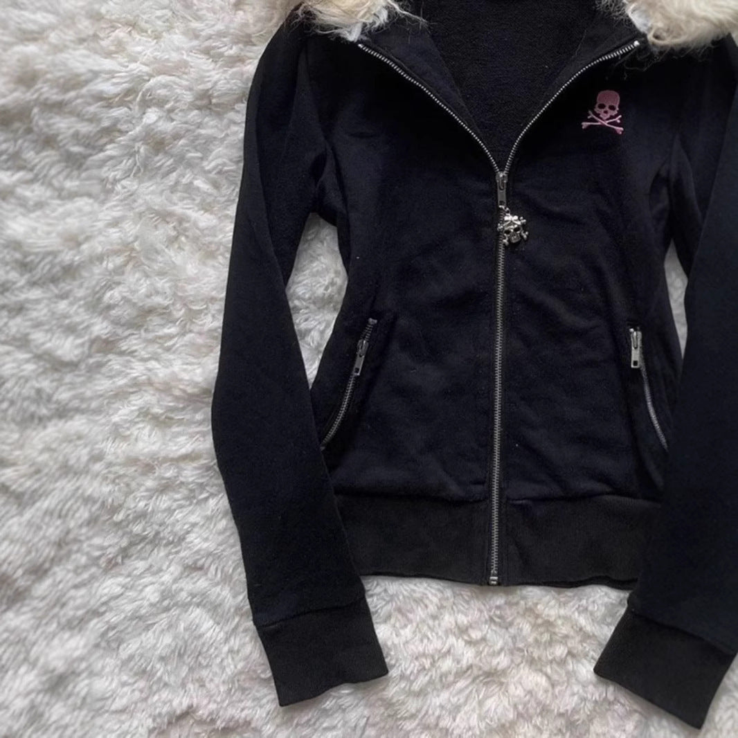 Seraphine Lacroix | Gothic Skull Hoodie With Faux Fur Trim For Women