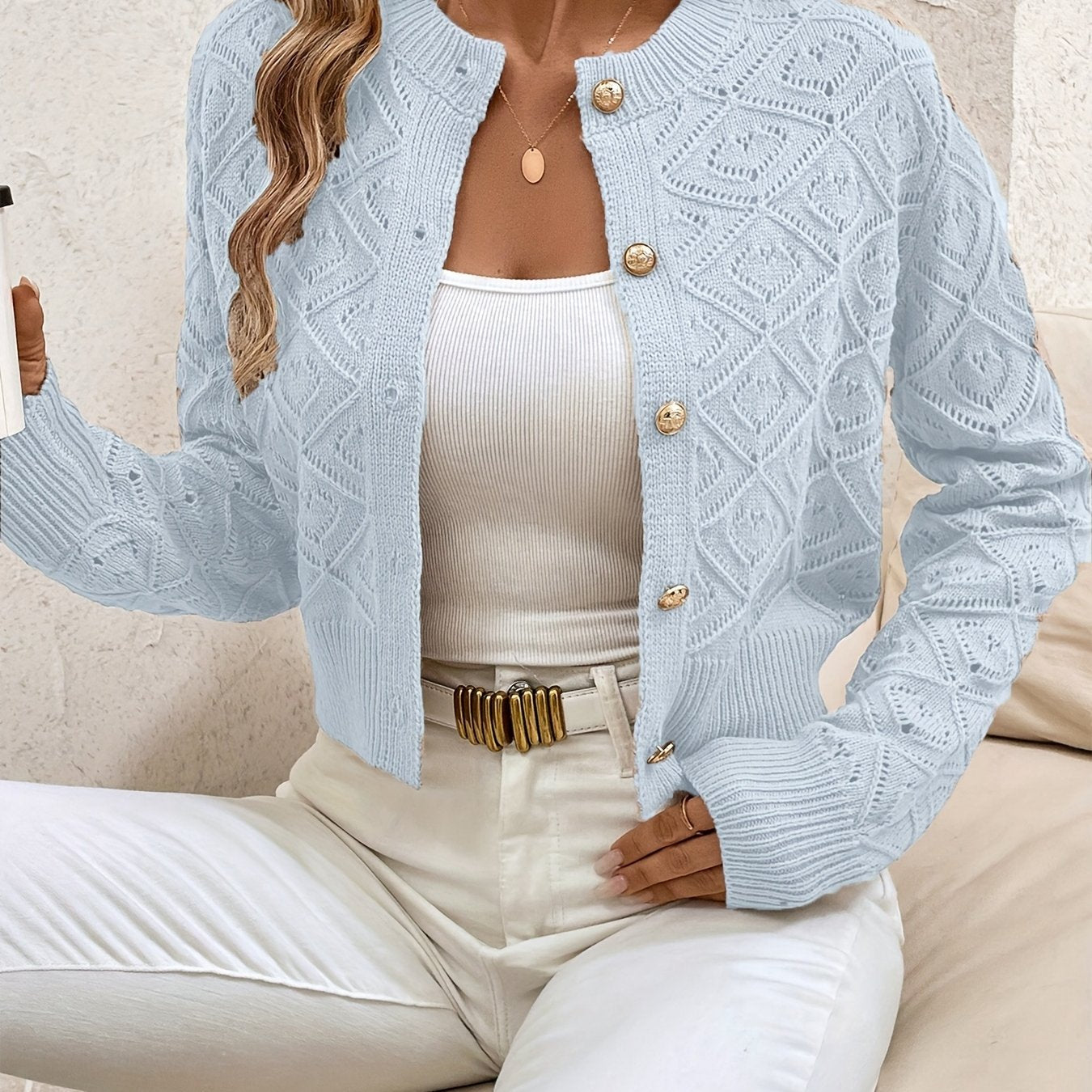 Camille Sorrentino | Diamond-Knit Sweater With Button-Front Detail For Women