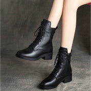 Dovie Selcroft | Black Lace Up Block Heel Ankle Boots For Women