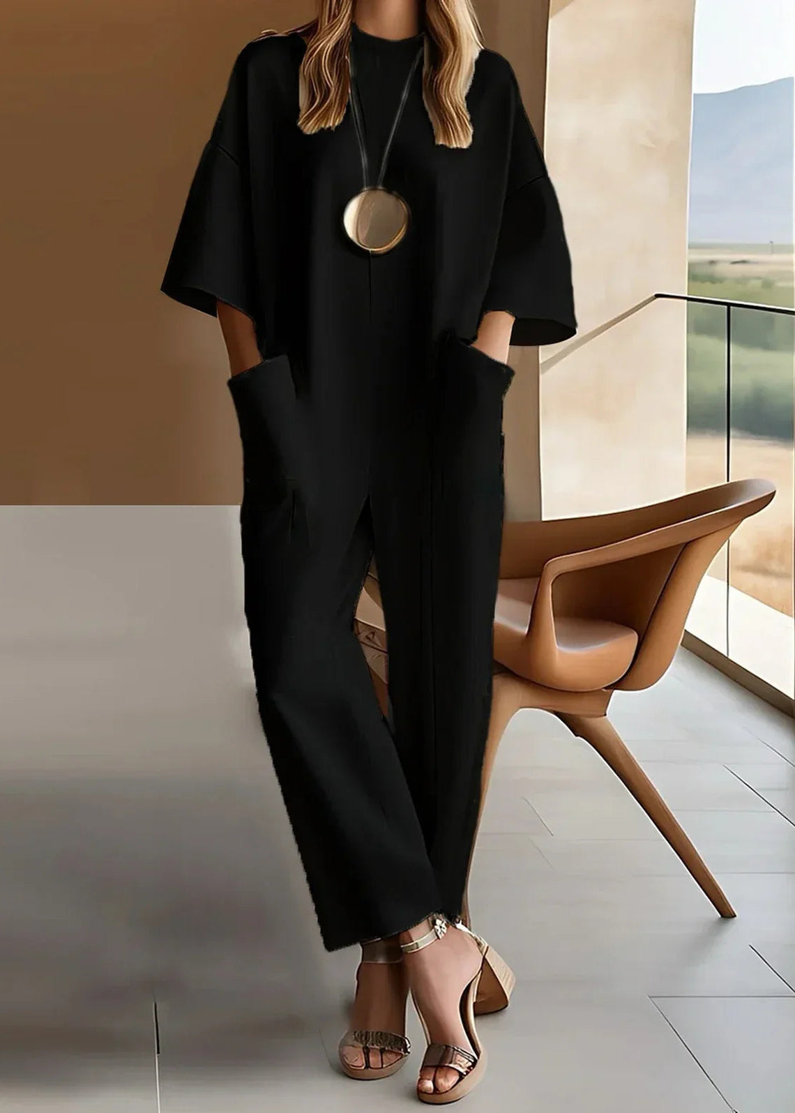 Emmeline Greystone | White Wide-Leg Jumpsuit with Deep Pockets