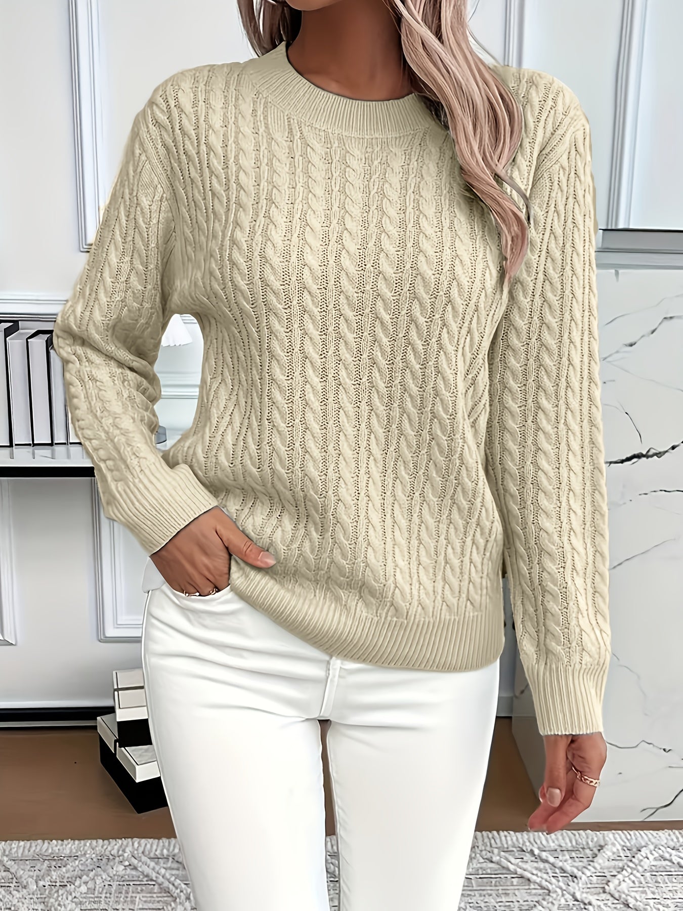 Simone Aldridge | Cable-Knit Round Neck Sweater For Women