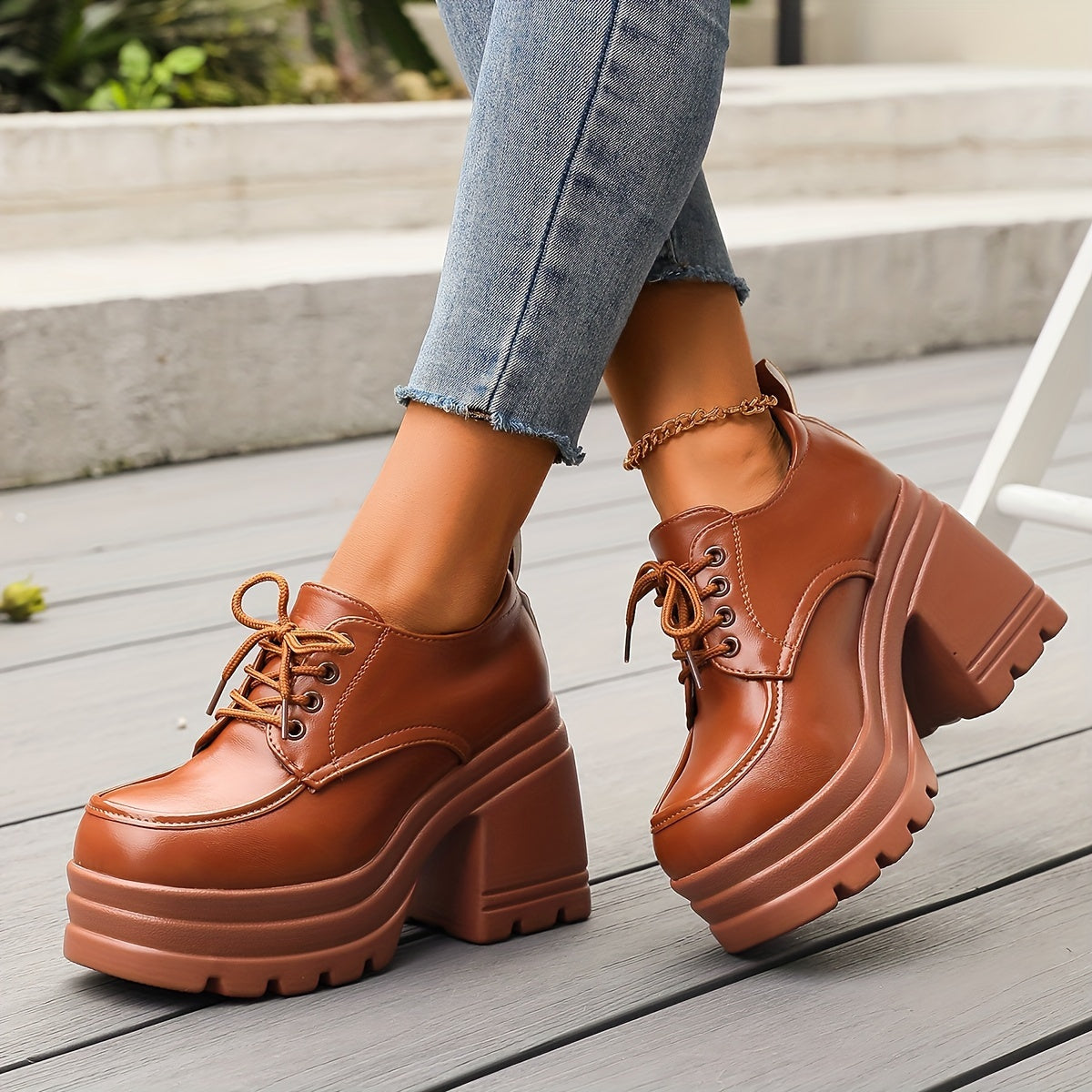 Rosalind Dunmore | Chunky Platform Lace-Up Oxford Heels For Women