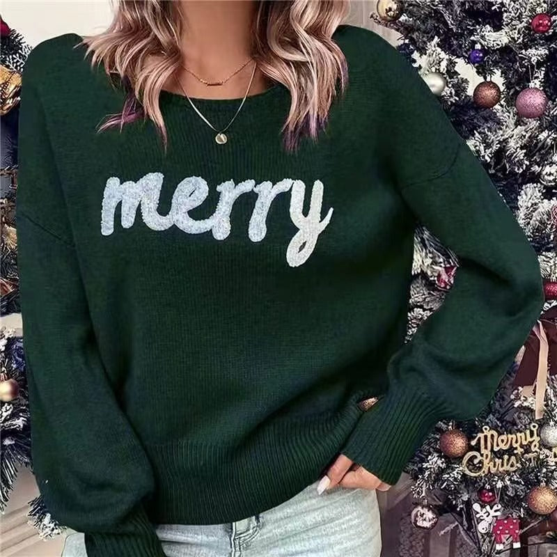 Amandine Charlevoix | Merry Christmas Crew Neck Sweater For Women