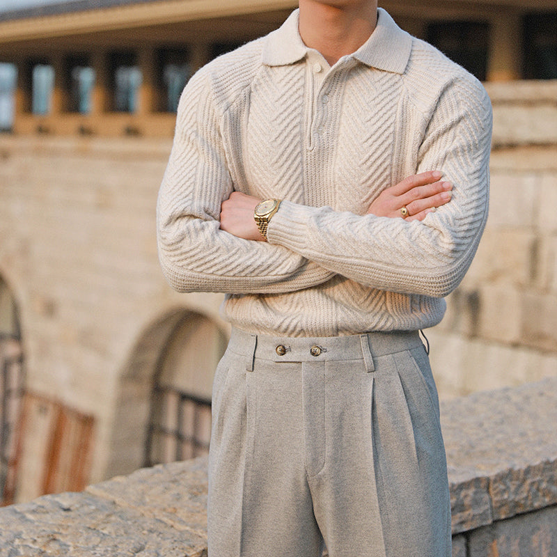 Mack Fairworth | Chevron Knit Polo Sweater For Men