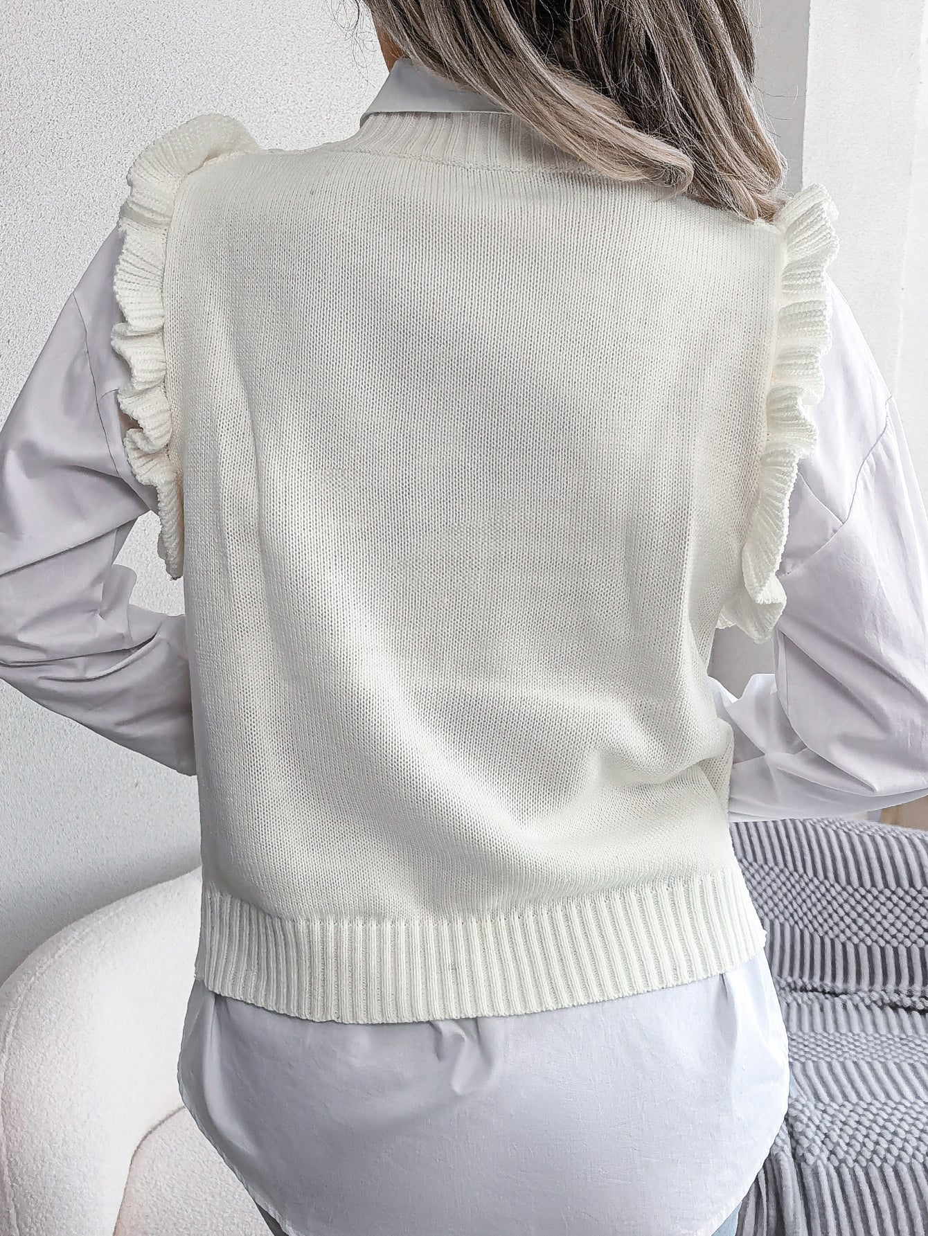 Yvette Bellamont | Ruffled Diamond Knit Sweater Vest For Women