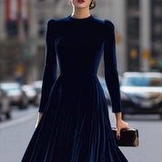 Tinsley Elmridge | Navy Velvet Long Sleeve Midi Dress For Women