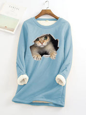 Lucille Armand | Cat Print Fleece-Lined Sweatshirt For Women