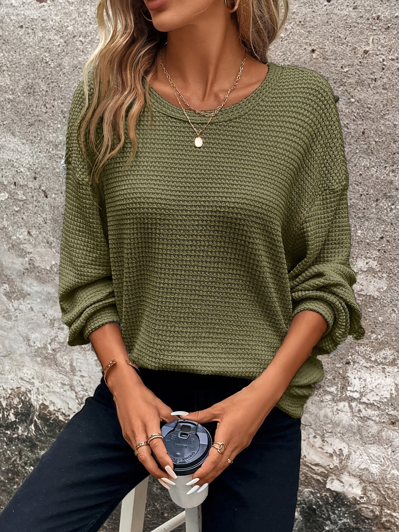 Adriana Ferretti | Waffle-Knit Sweater With Drop-Shoulder Sleeves For Women