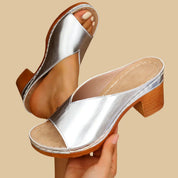 Miriam Lorentine | Silver Block Heel Slide Sandals For Women