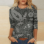 Colette Marchand | Paisley Print 3/4 Sleeve Top For Women