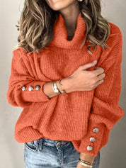 Genevieve Ashworth | Turtleneck Button-Cuff Knit Sweater For Women
