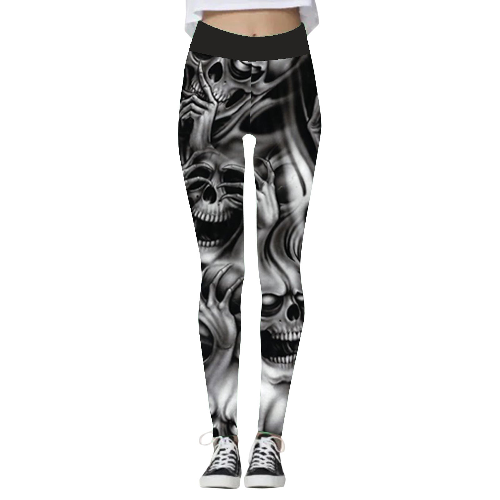 Black Cat Society | Skull & Pumpkin Halloween Leggings For Women