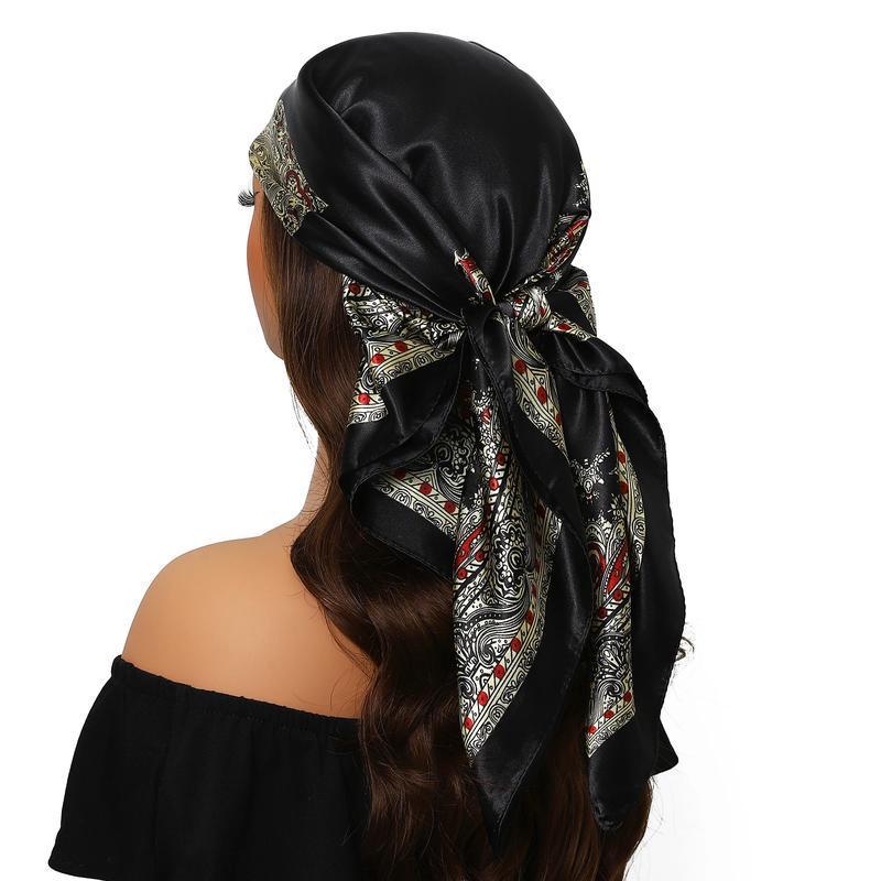 Satin Paisley Headband Scarf - Black