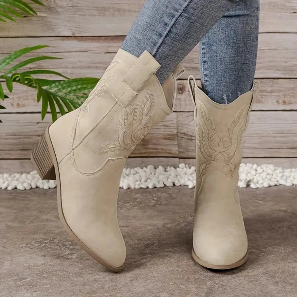 Valentina Moreau | Western Embroidered Ankle Boots For Women