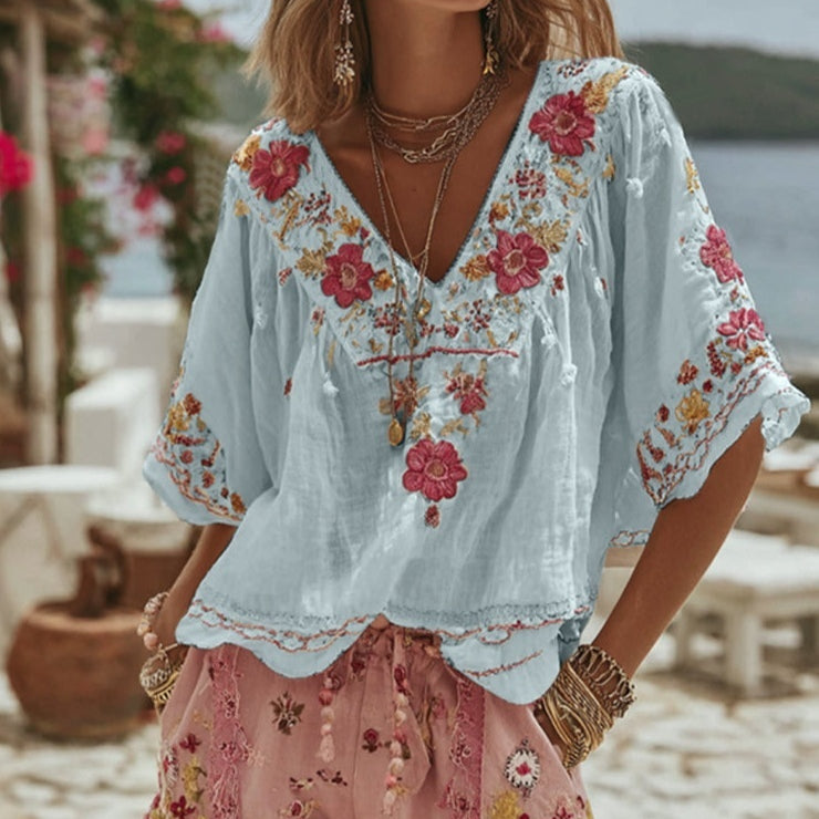 Margaux Chevalier | Floral Embroidered Boho Blouse For Women