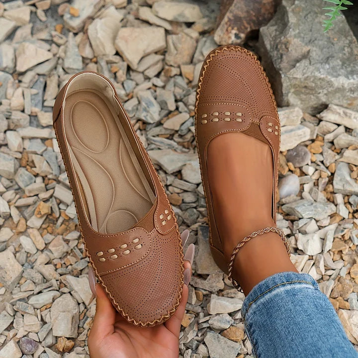 Luciana Velthorpe | Beige Perforated Slip-On Comfort Flats