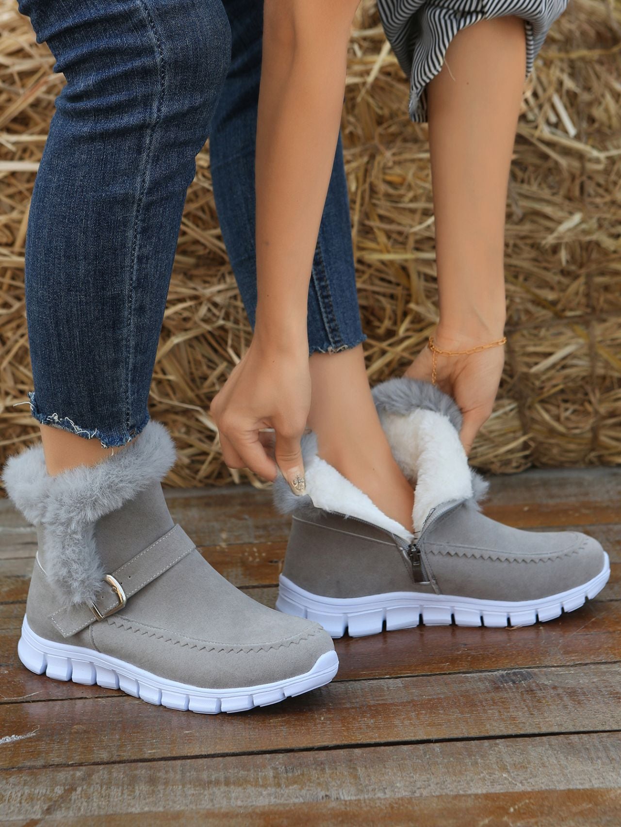 Charlotte Beaumont | Faux Fur Trim Ankle Boots For Women