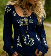 Vivienne Charbonneau | Floral Embroidered Long Sleeve Top For Women