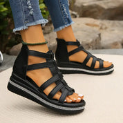 Luciana Stormvale | Black Gladiator Platform Sandals with Rhinestone Detail