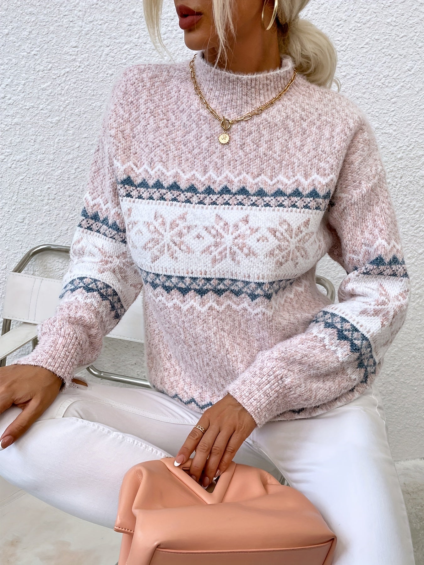 Solange Berthier | Cozy Snowflake Mock-Neck Sweater For Women