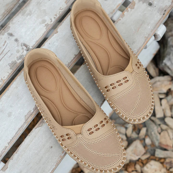 Luciana Velthorpe | Beige Perforated Slip-On Comfort Flats