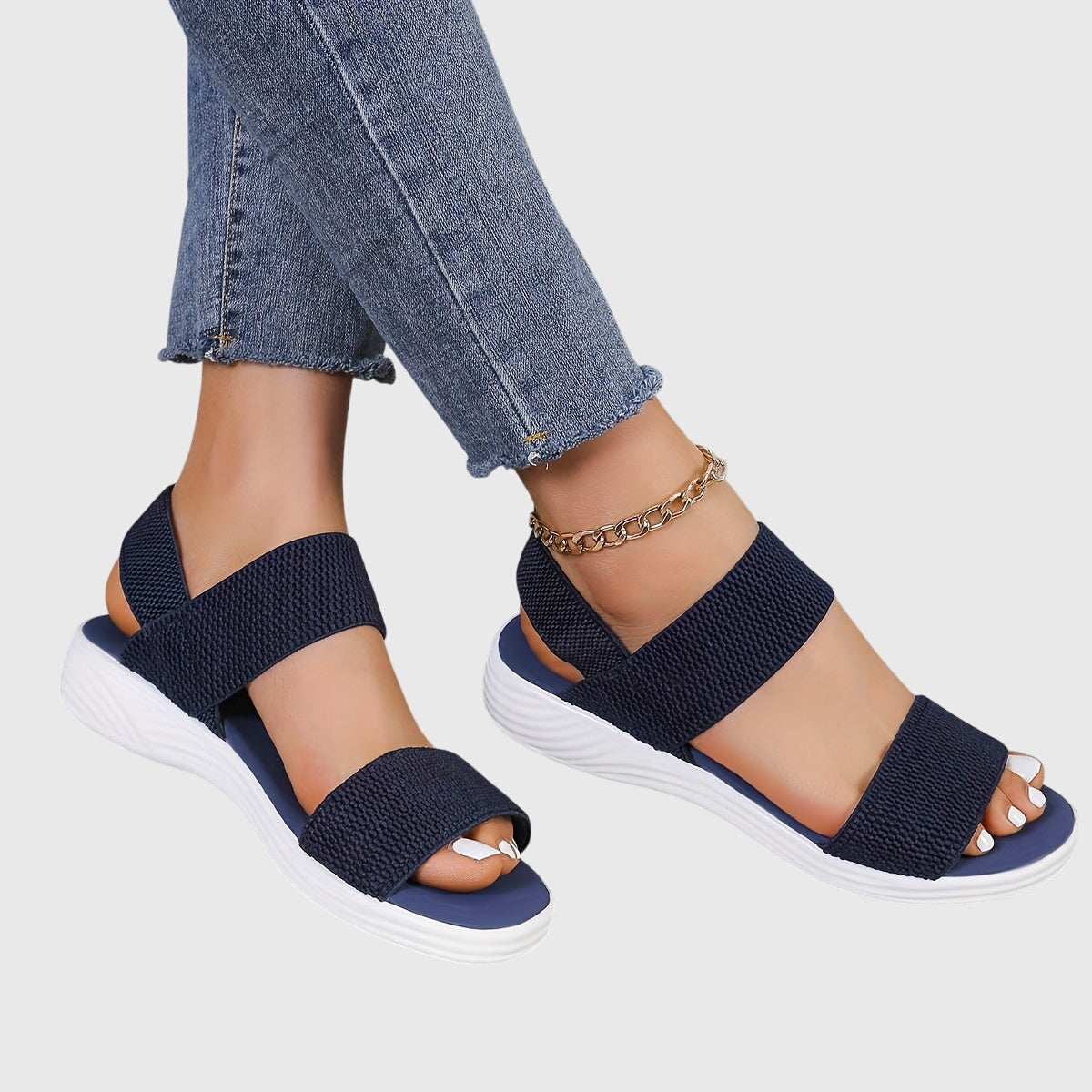 Auriane Whitfield | Black Double-Strap Orthopedic Flat Sandals