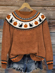 Genevieve Harland | Halloween Pumpkin Knit Sweater For Women
