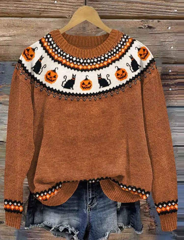 Genevieve Harland | Halloween Pumpkin Knit Sweater For Women