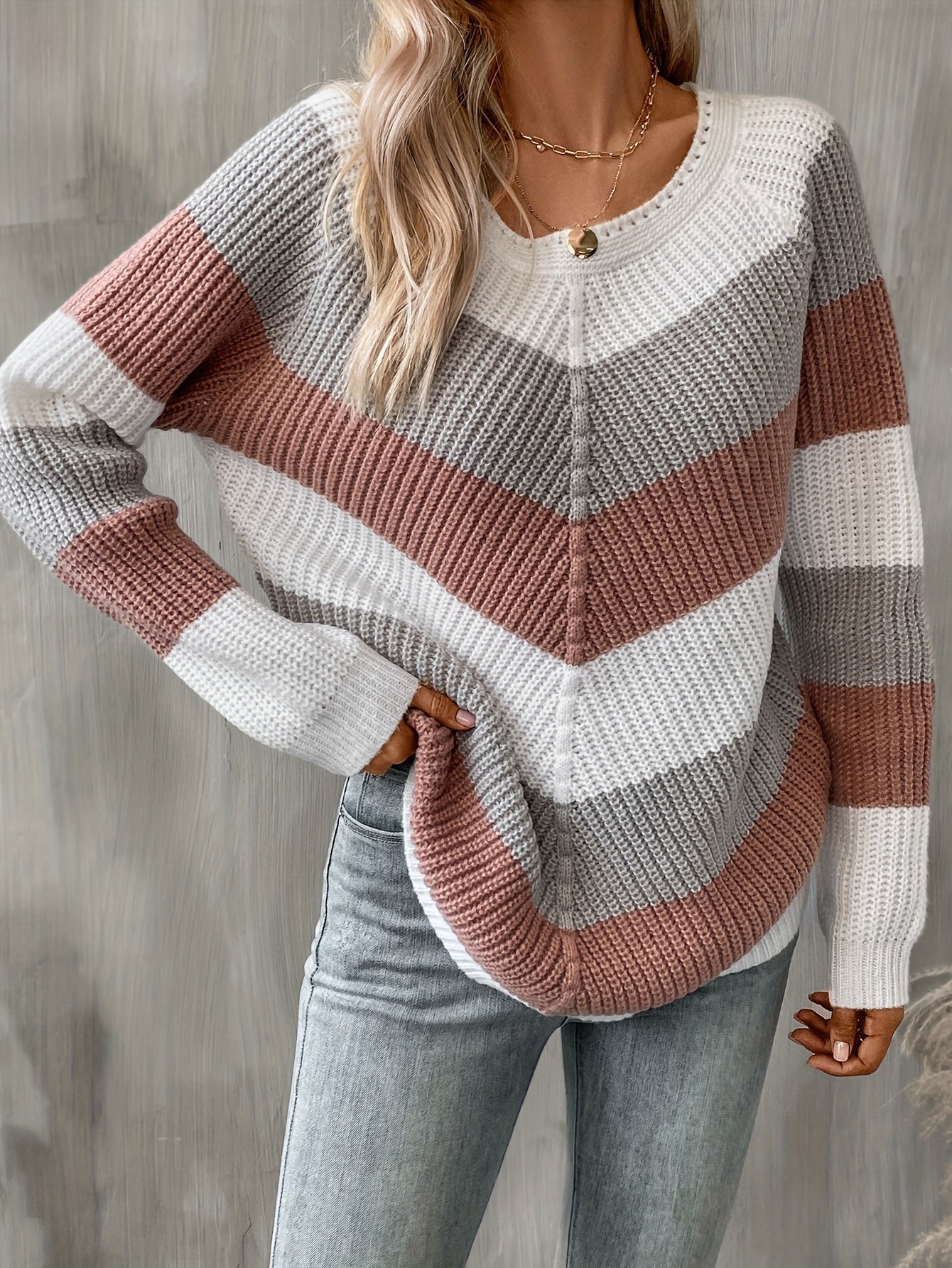 Nathalie Osgood | Colorblock Chevron Knit Sweater For Women