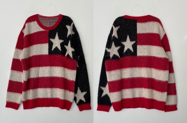Harlow Vantisse | Star Stripe Round Neck Loose Sweater For Women