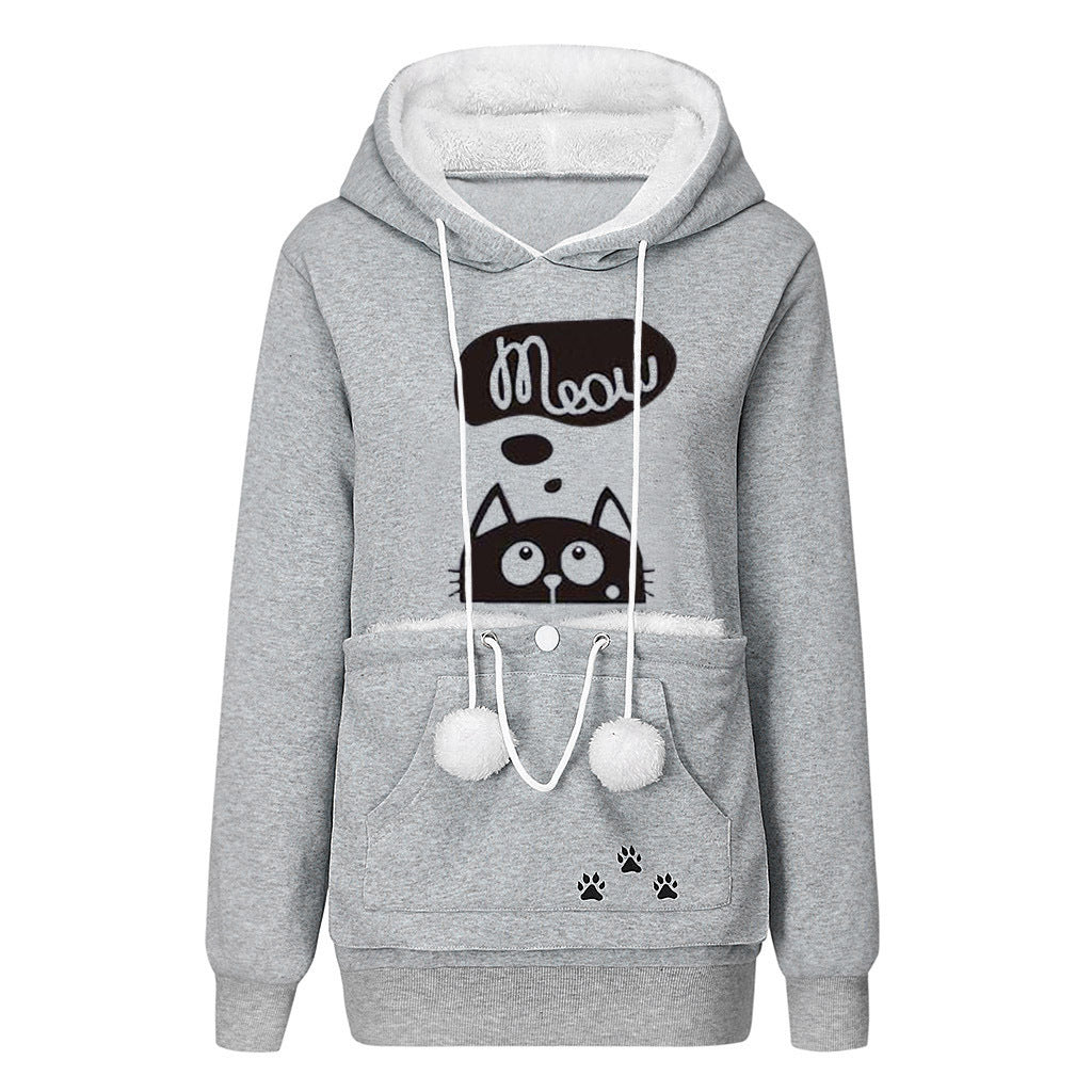 Lucille Bertrand | Cat Print Hoodie With Pet Pouch Pocket For Women