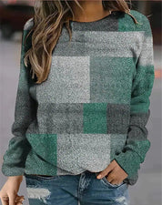 Simone Beaumont | Colorblock Plaid Crew Neck Sweater For Women